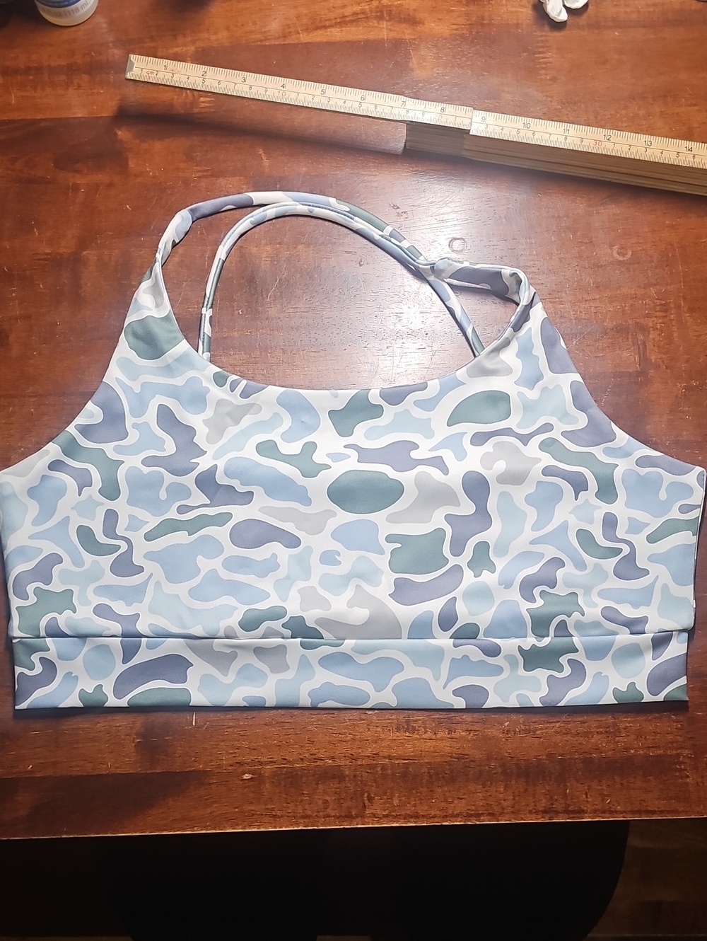 Source Unknown Blue & Green Camo Sports Bra